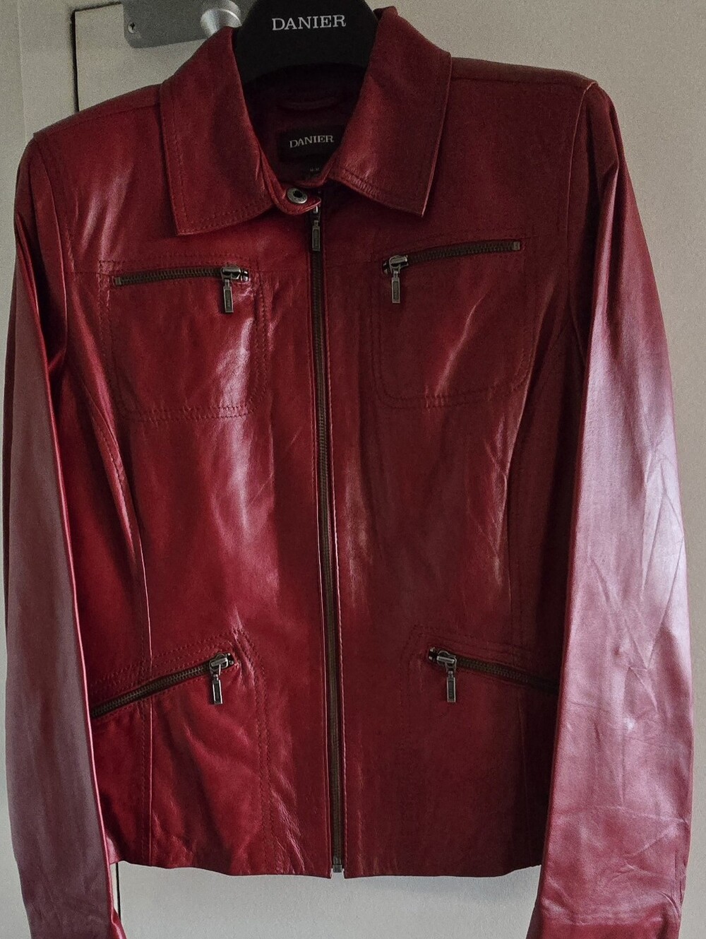 Danier Red Leather Zip-Up Jacket